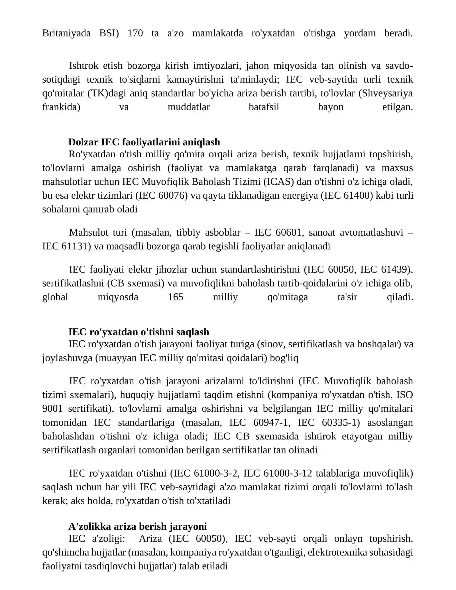 Xalqaro elektro texnika komissiyasi (IES)faoliyati davlat ro‘yxatidan o‘tkazish tartibi 2