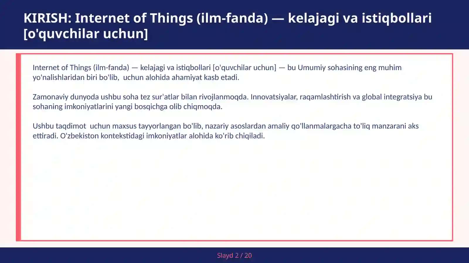 INTERNET OF THINGS (ILM-FANDA) — KELAJAGI VA ISTIQBOLLARI [O'QUVCHILAR UCHUN] 2