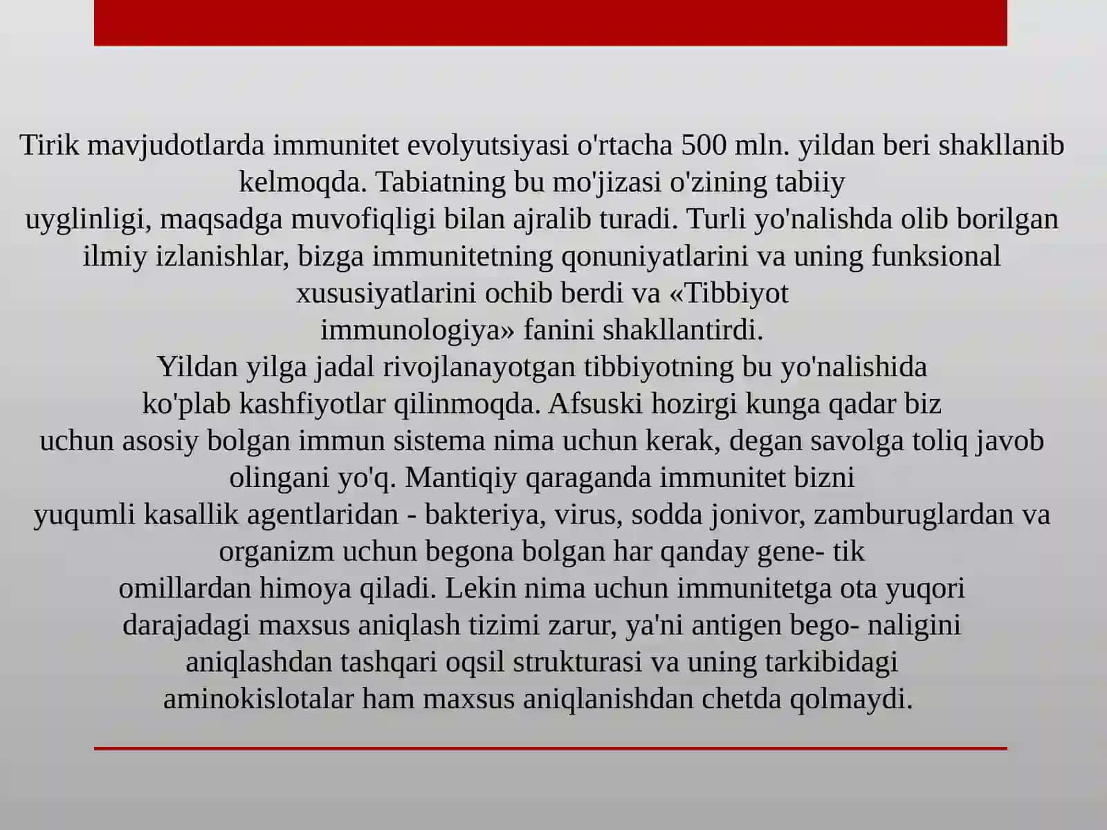 IMMUNITET ORGANLARI. T VA B LIMFOTSITLAR, SUBPOPULYATSIYALARI, ULARNING ORGANIZMDAGI IMMUNREAKSIYALARDAGI AHAMIYATI. IMMUN TIZIMGA BAHO BERISH USULLARI 2