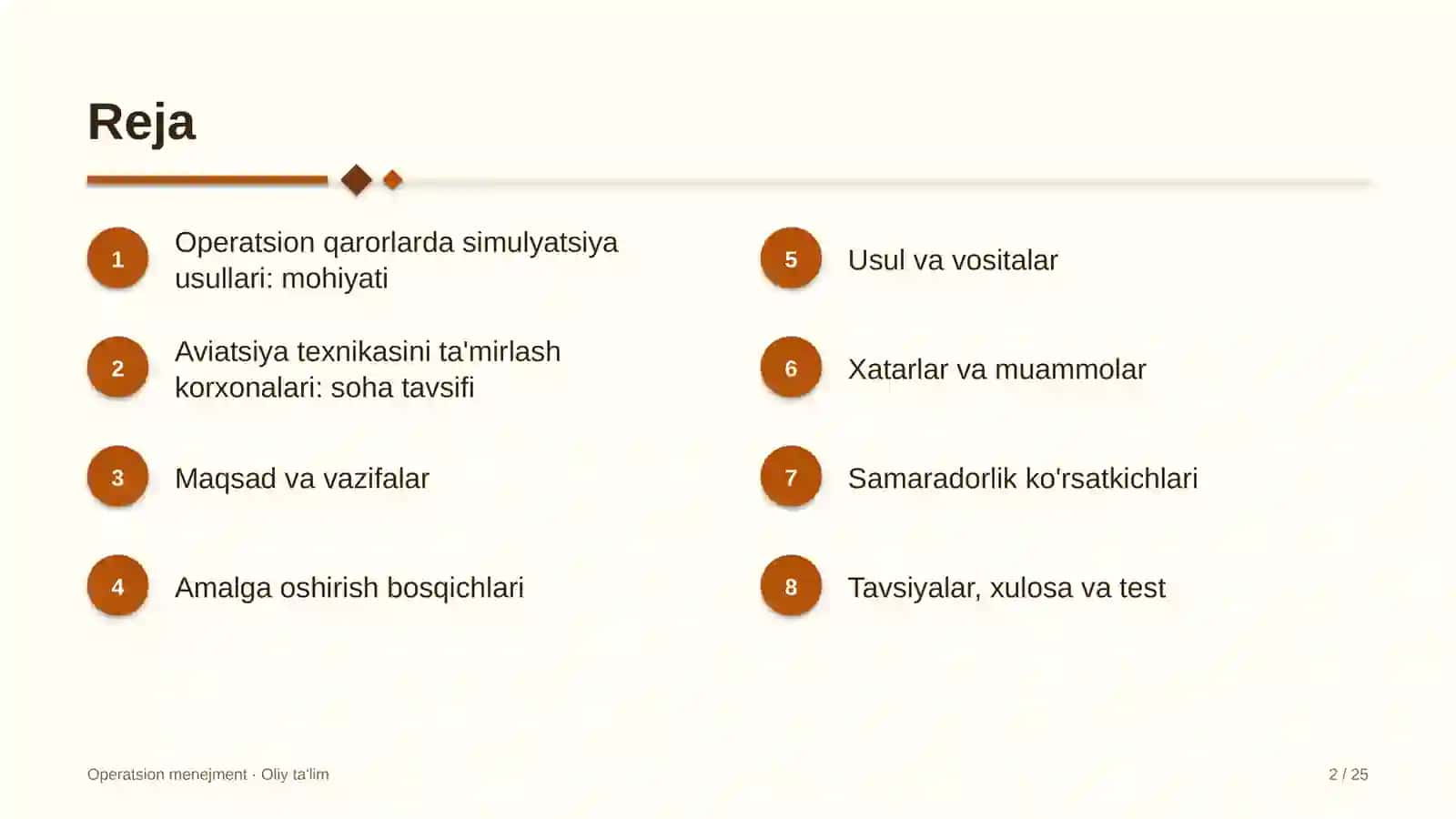 Aviatsiya texnikasini ta'mirlash korxonalarida operatsion qarorlarda simulyatsiya usullarini qo'llash 2