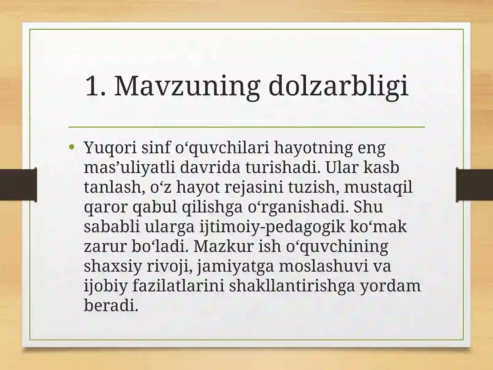 Yuqori sinf o‘quvchilari bilan ijtimoiy-pedagogik ish 2