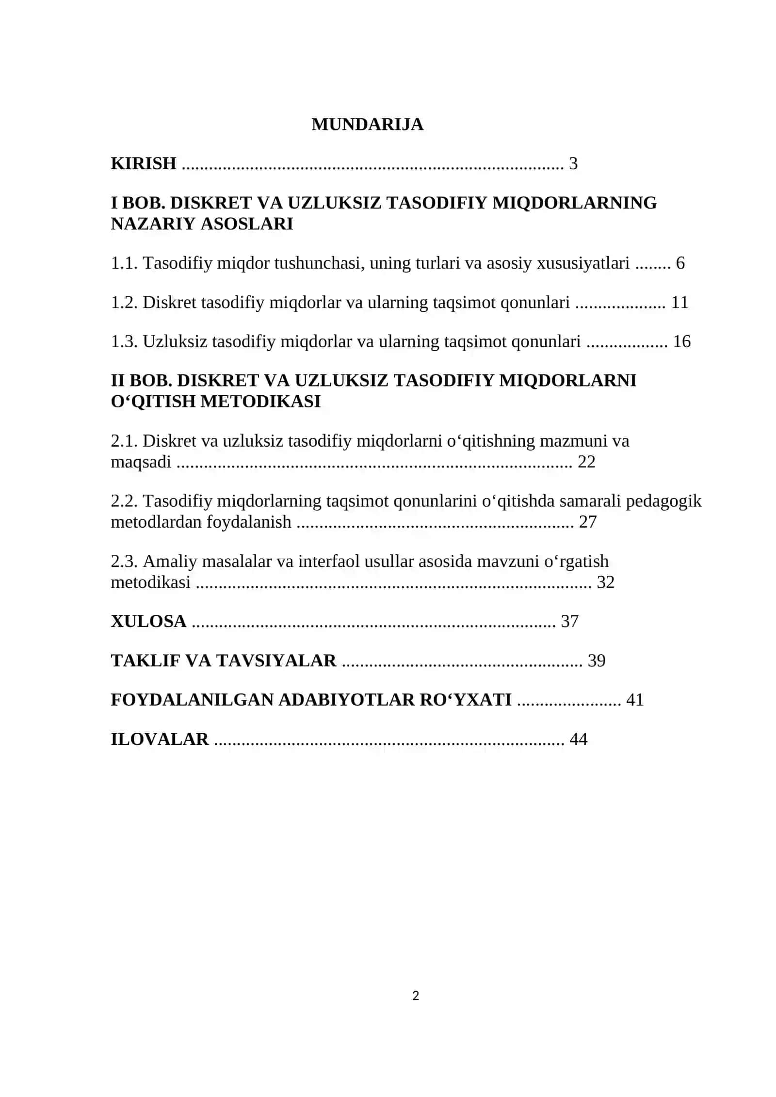 Diskret va uzluksiz tasodifiy miqdorlar hamda ularning taqsimot qonunlarini oʻqitish metodikasi 2