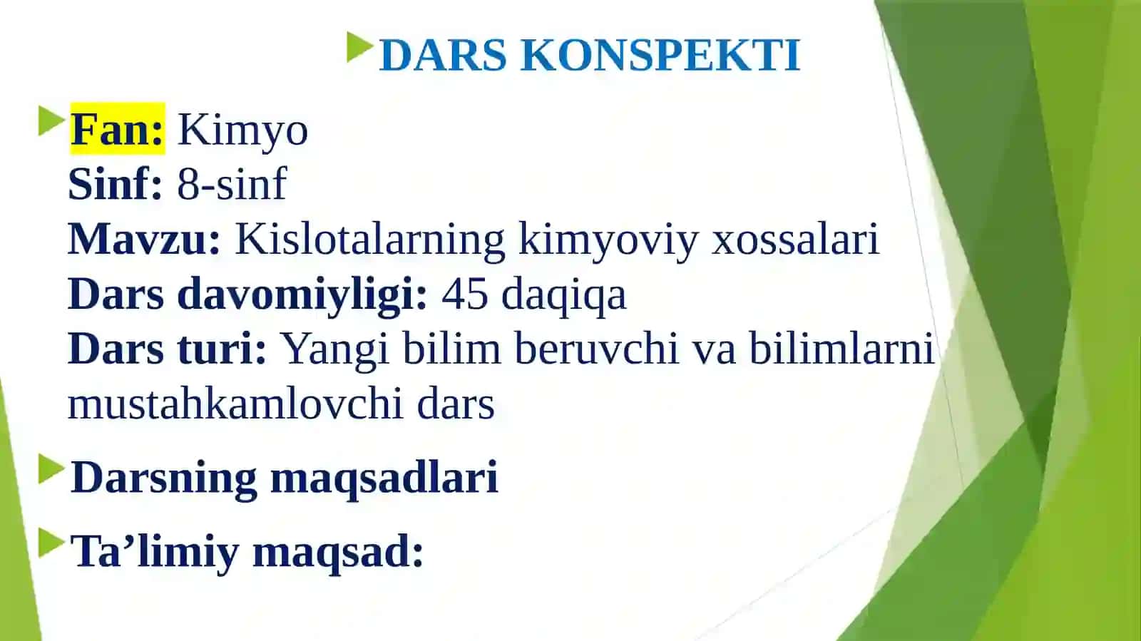 Kislotalarning kimyoviy xossalari 2
