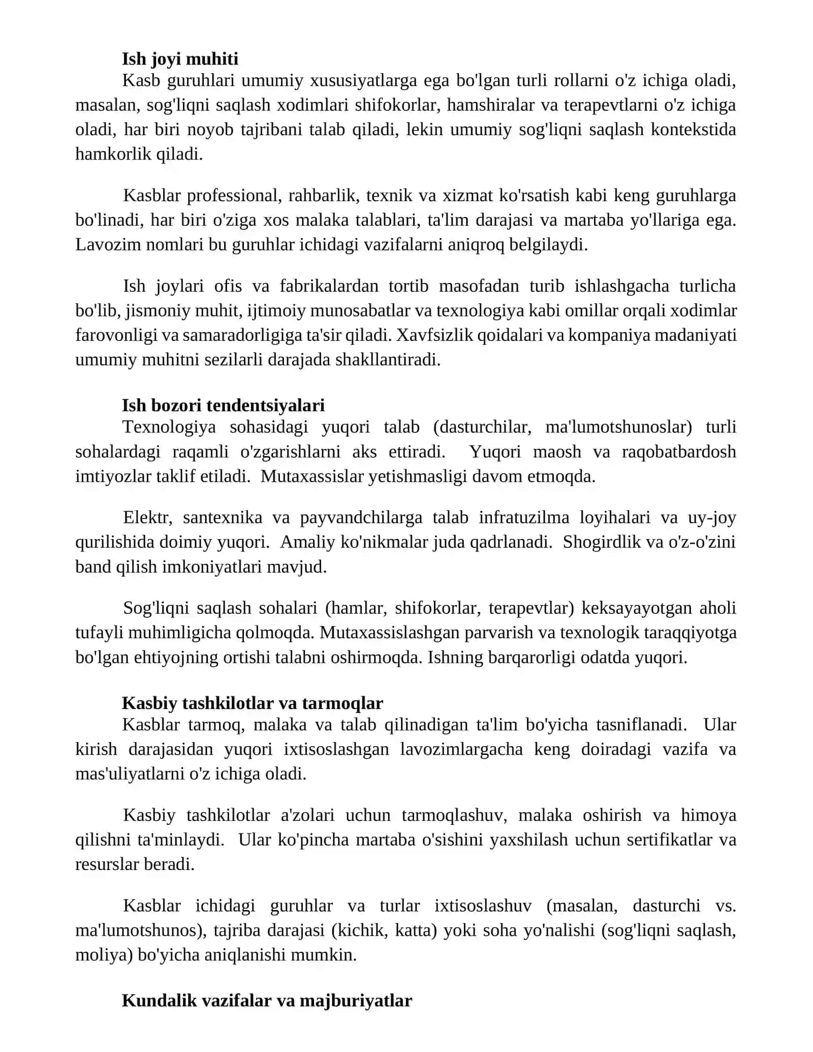 Kasblarning bolimlari turkumlari va guruhlari 2