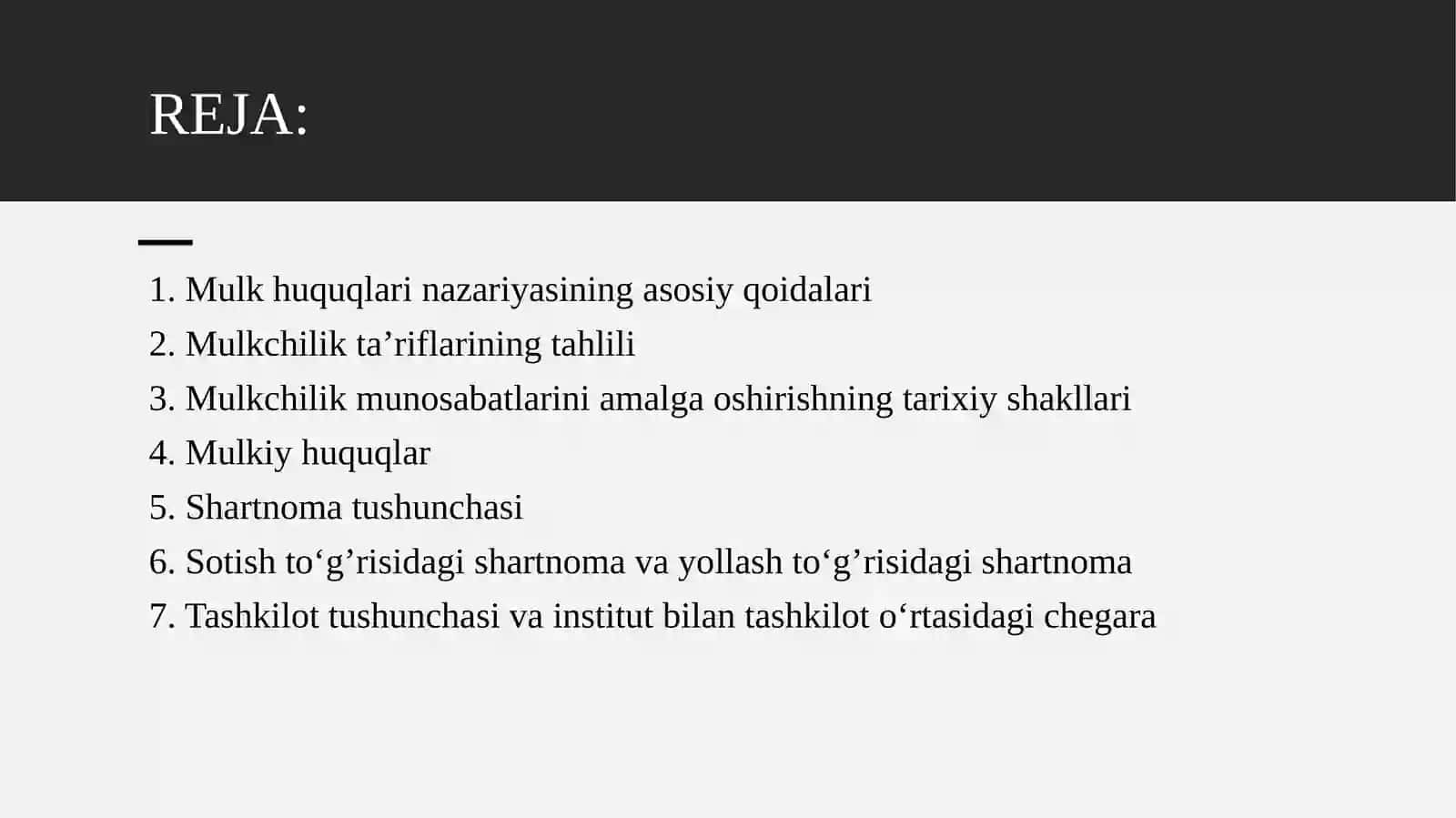 Mulk huquqlari nazariyasi va mulkchilik shakllarining rivojlanish evolyusiyasi 2