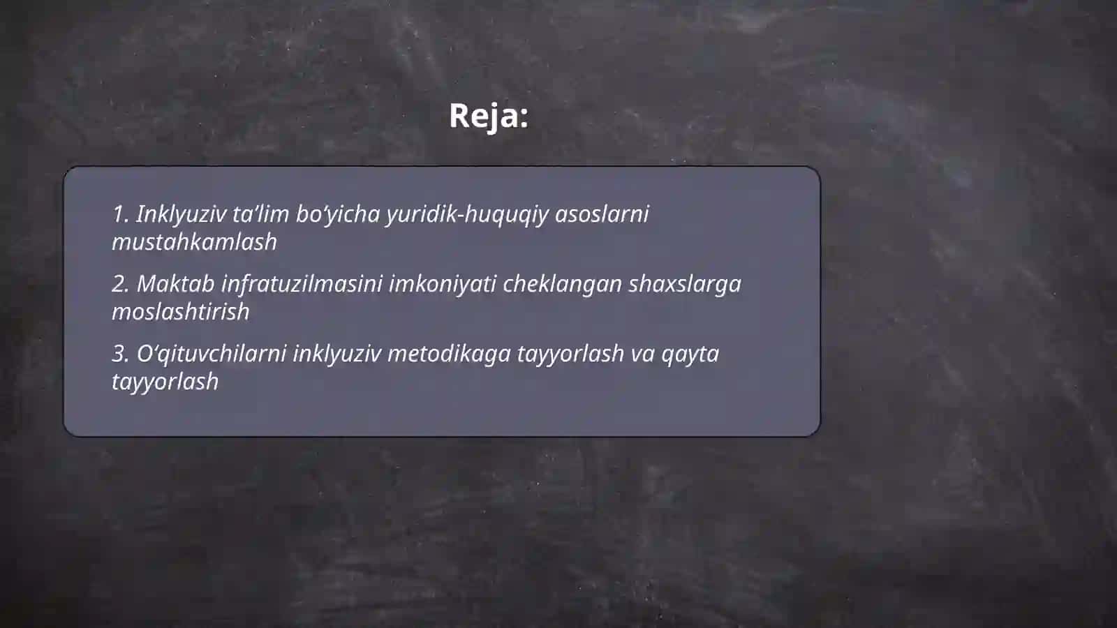 O‘zbekistonda Inklyuziv taʼlimni rivojlantirish konsepsiyasini amalga oshirish strategiyasi 2