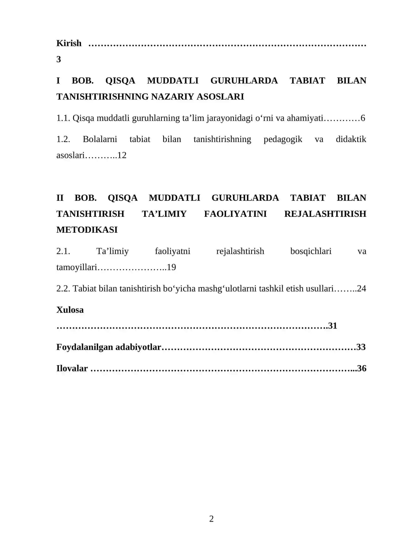 Bolalar bilan qisqa muddatli guruhlarda tabiat bilan tanishtirish ta’limiy faoliyatini rejalashtirish 2