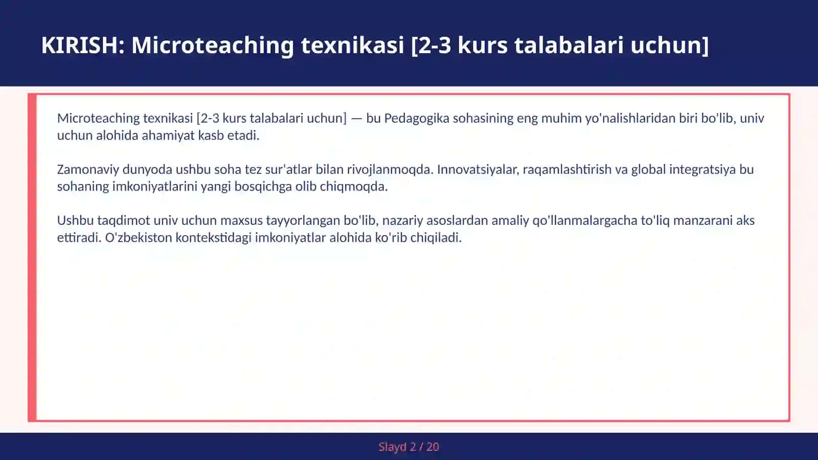 Microteaching texnikasi [2-3 kurs talabalari uchun] 2