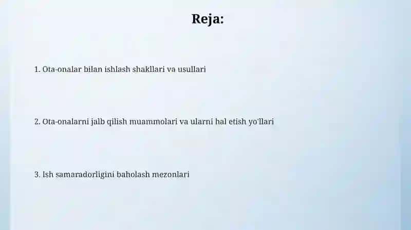 Ota-onalar bilan ishlash shakllari va usullari 2