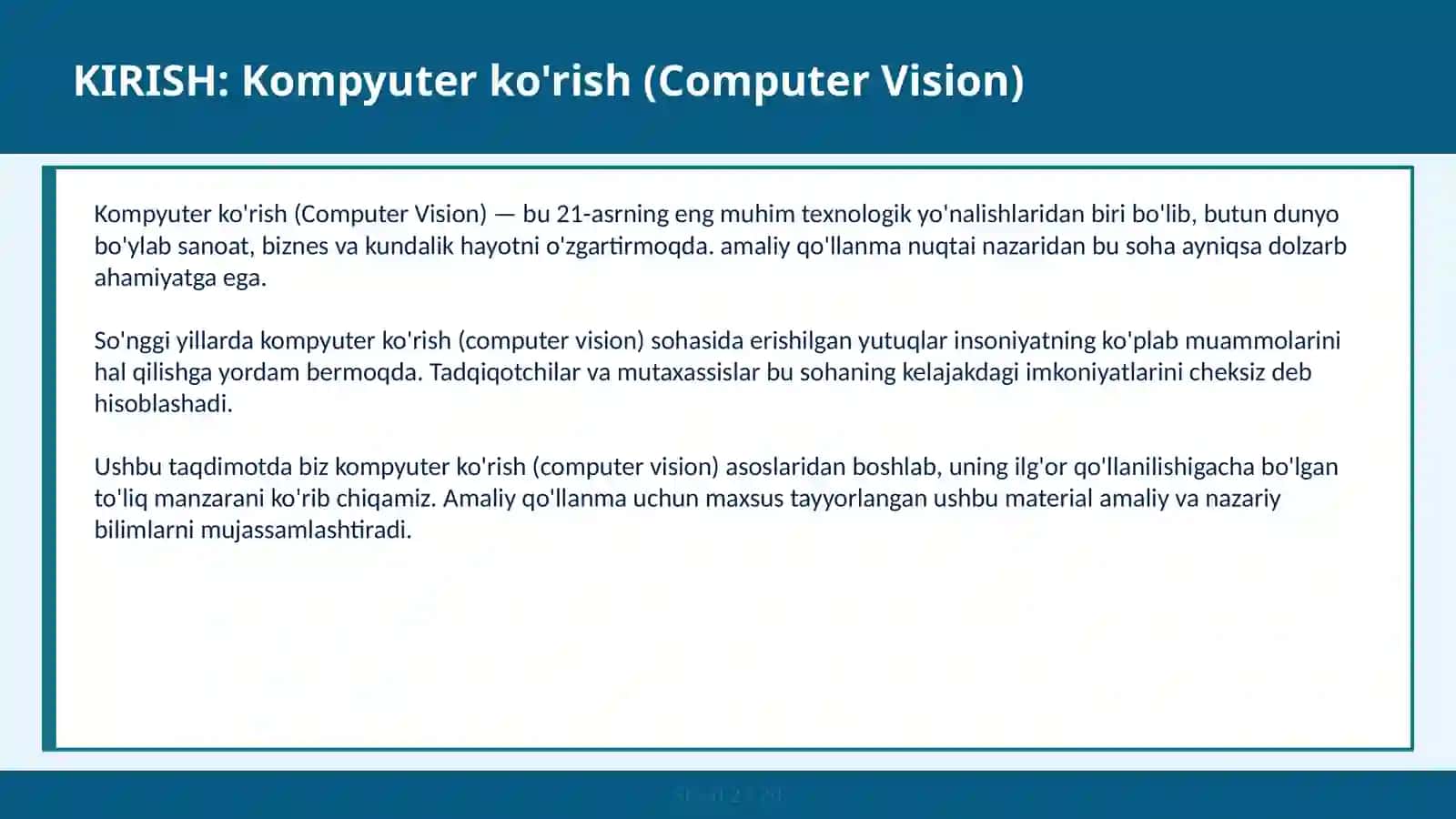 KOMPYUTER KO'RISH (COMPUTER VISION) 2