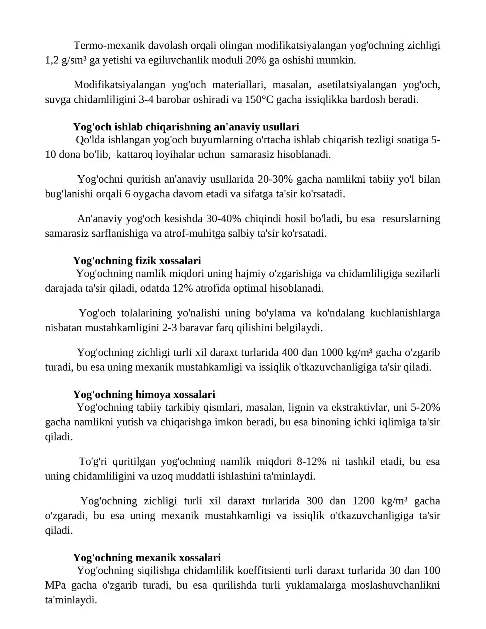 Yogʻoch qurilish materiallarining asosiy xossalari va ishlab chiqarishda innovatsion texnologiyalar 2