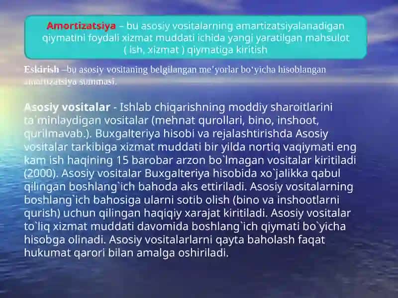 Amortizatsiya va uning meyorlari 2