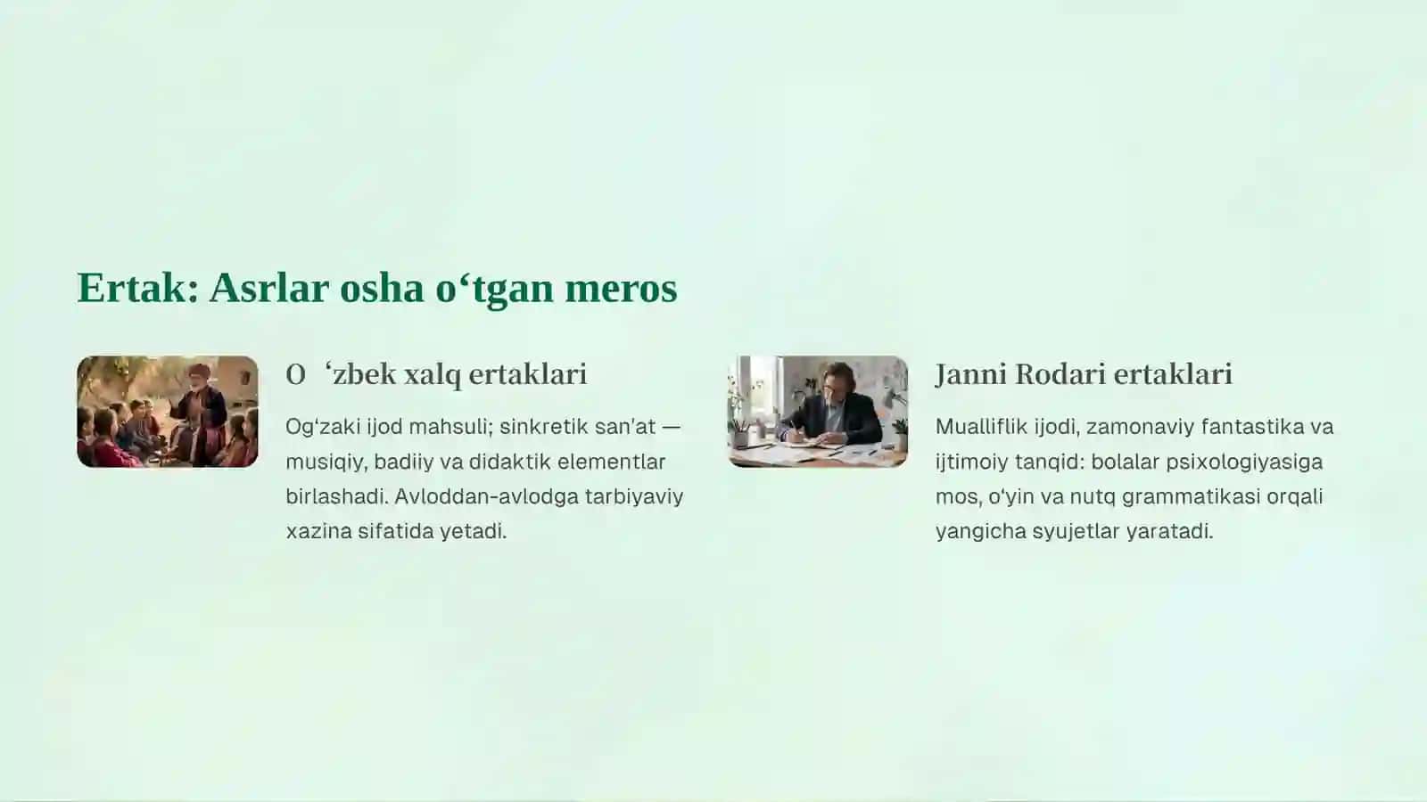 O‘zbek xalq ertaklari va Janni Rodari ertaklari: Qiyosiy tahlil 2