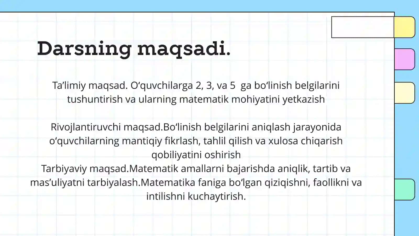 2,3,5 gaboʻlinish belgilari 2