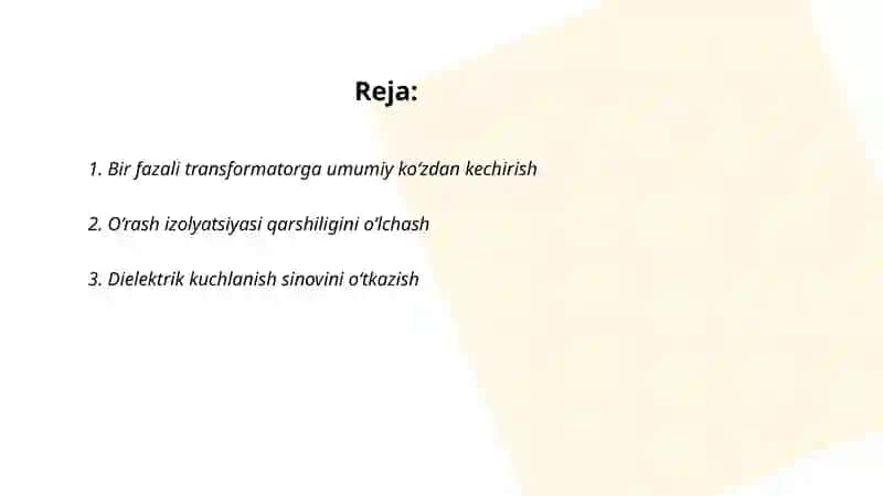 Bir fazali transformatorni tekshirish 2