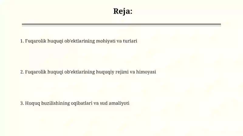Fuqarolik huquqi ob'ektlari 2