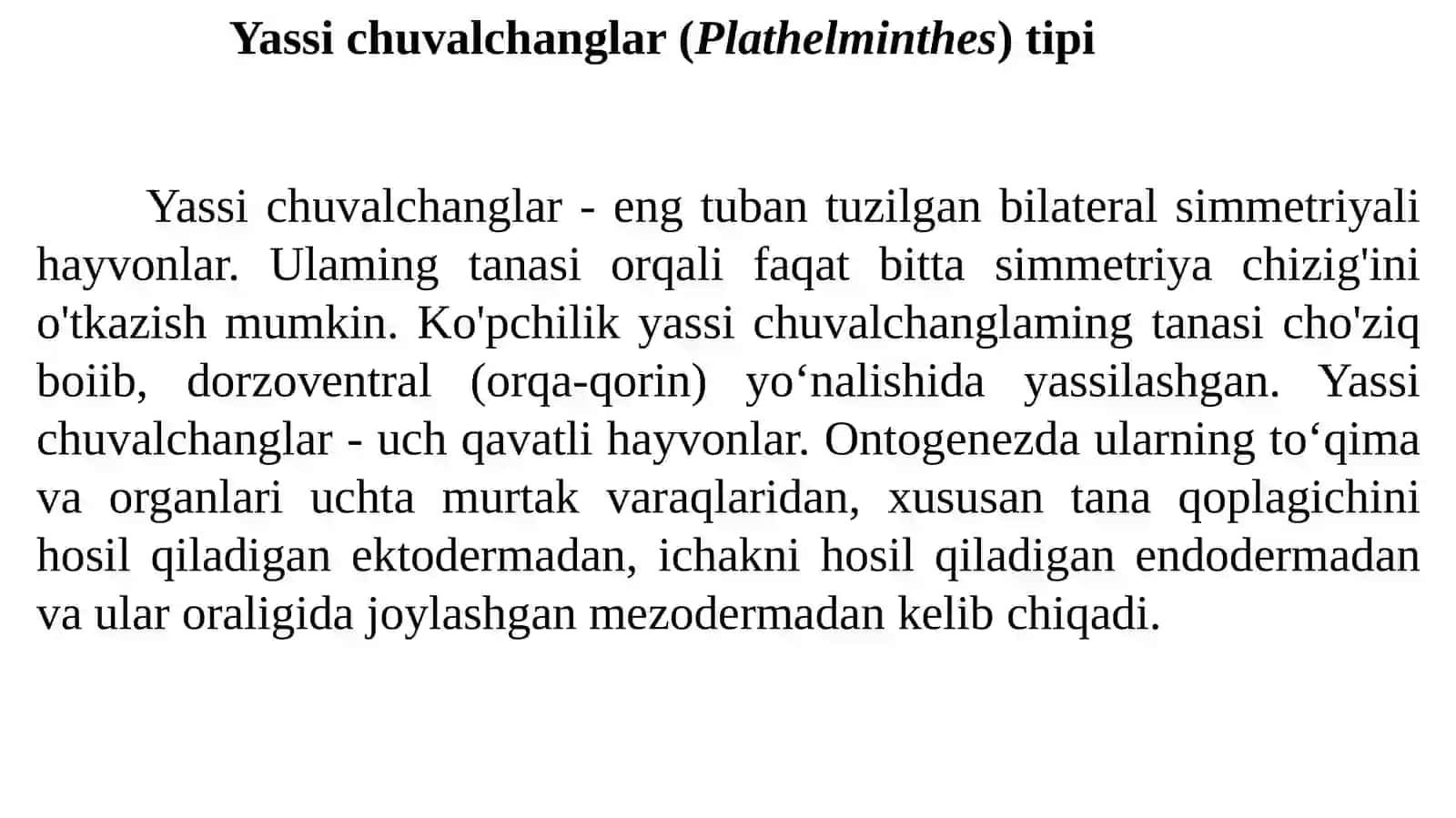 Yassichuvalchanglar(Plathelminthes) tipi 2