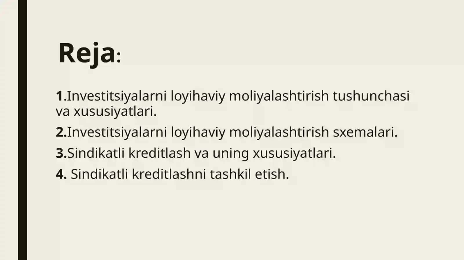 Investitsiyalarni loyihaviy moliyalashtirish 2