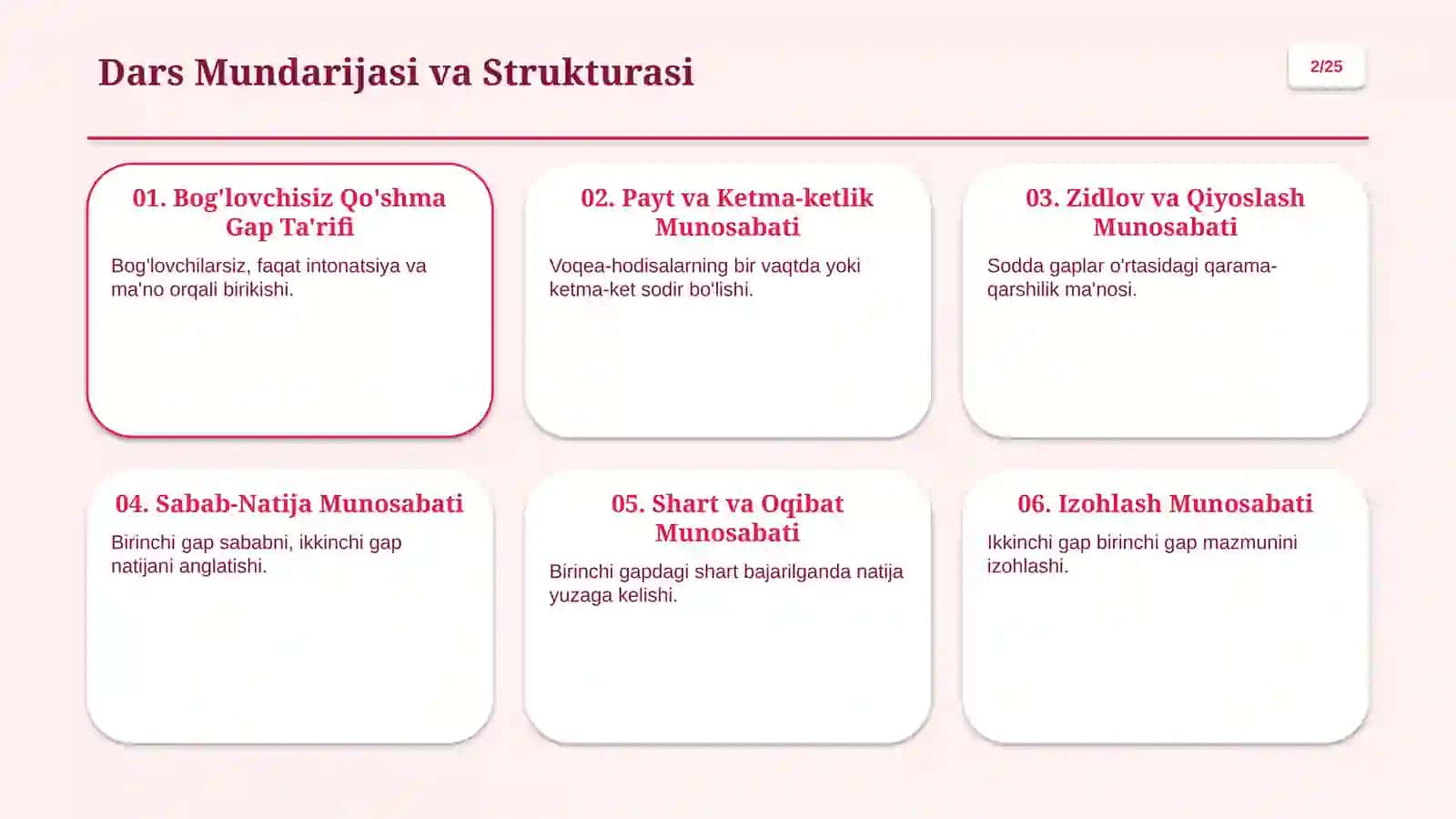 Bog'lovchisiz Qo'shma Gaplar Sintaksisi va Tinish Belgilari 2