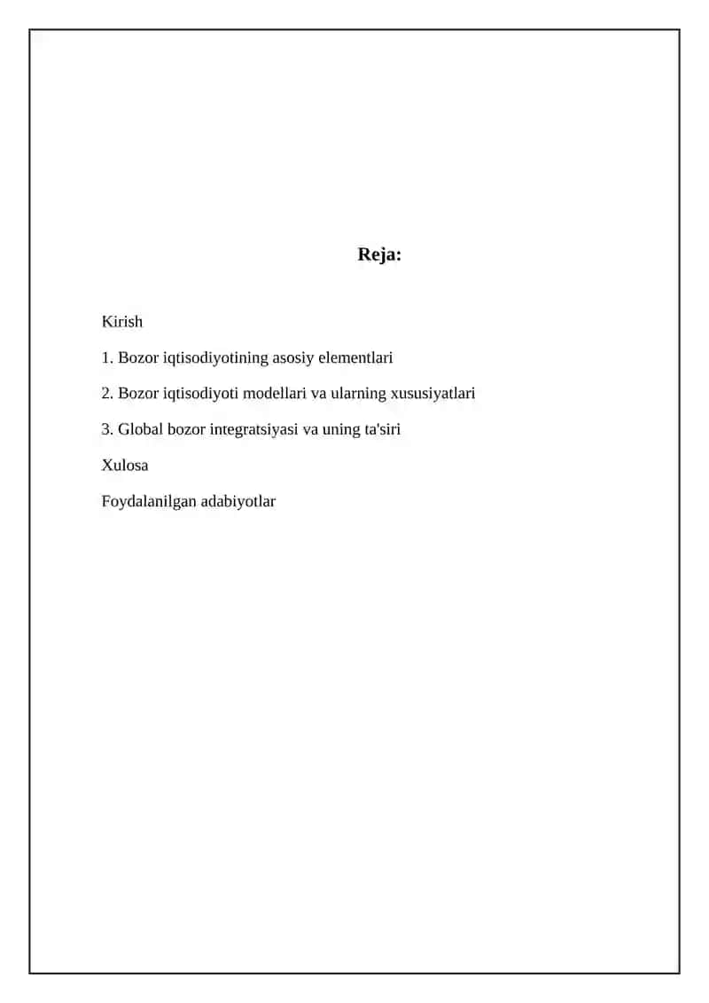Bozor iqtisodiyotining modellari 2