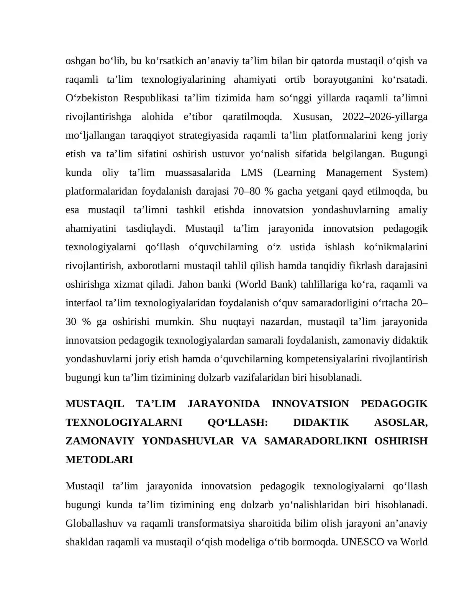 MUSTAQIL TA’LIM JARAYONIDA INNOVATSION PEDAGOGIK TEXNOLOGIYALARDAN FOYDALANISHDA SHAKL VA METODLAR 2