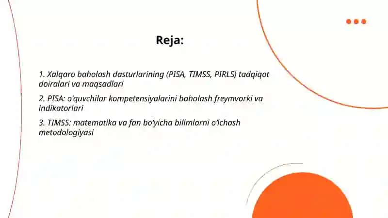 Talim olganlikni tashxis etish.Xalqaro baxolash dasturlari 2