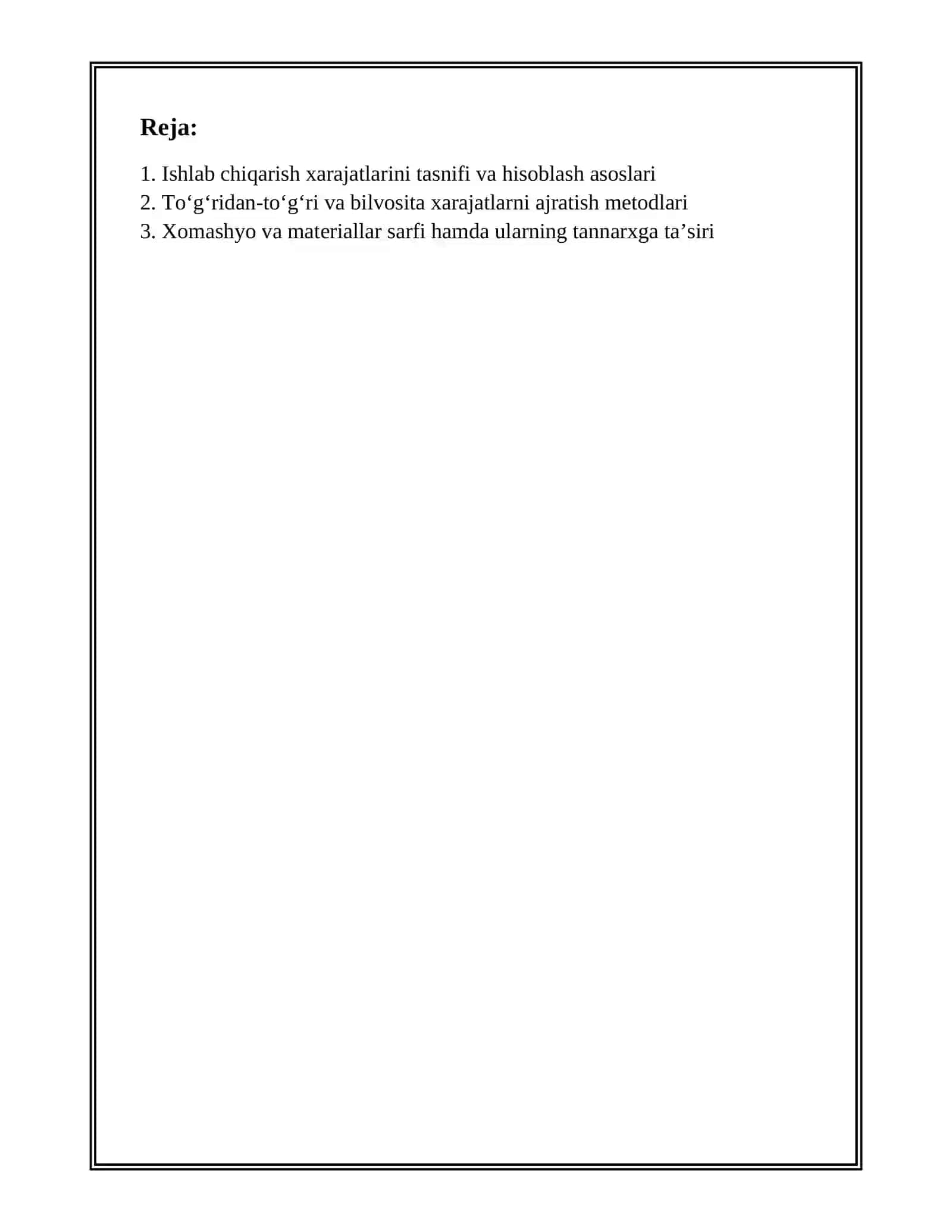ISHLAB CHIQARISH XARAJATLARINI HISOBGA OLISH VA OʻSIMLIKCHILIK MAHSULOTLARI TANNARXINI HISOBLASH 2
