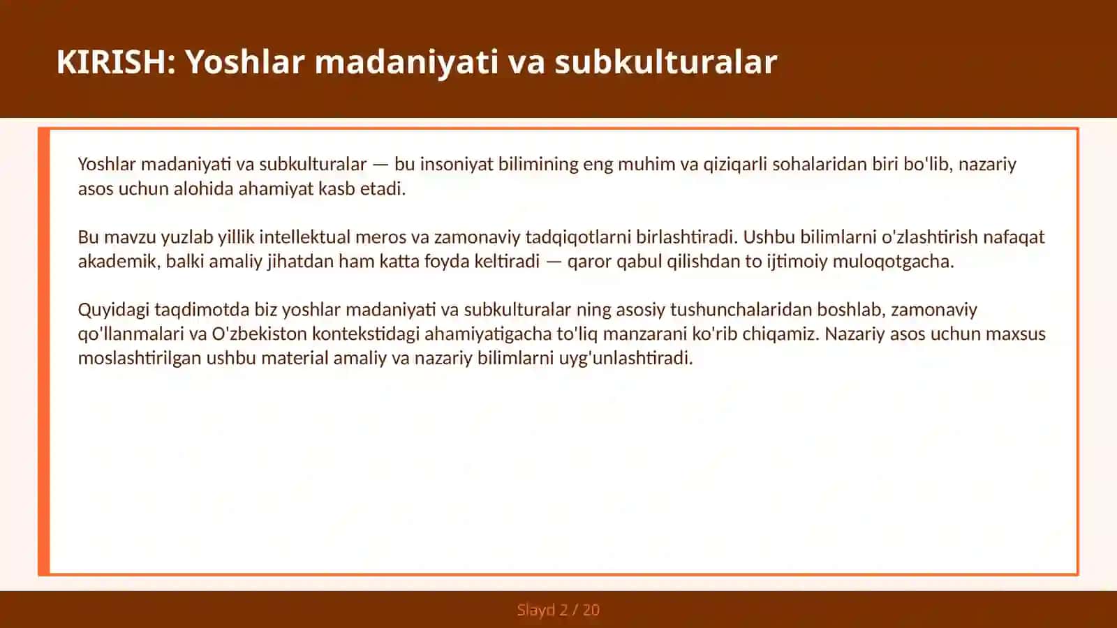 Yoshlar madaniyati va subkulturalar 2
