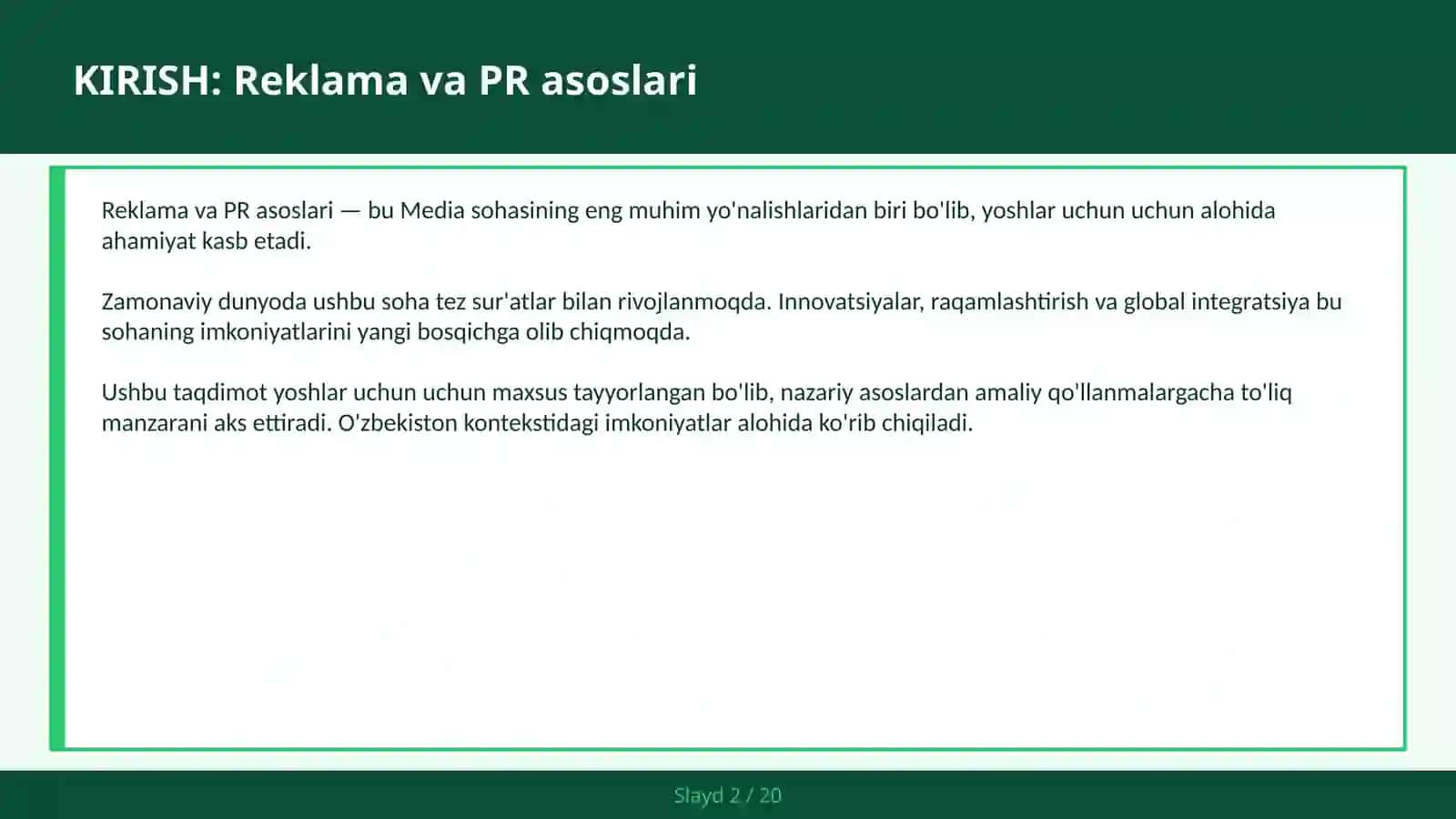 Reklama va PR asoslari 2
