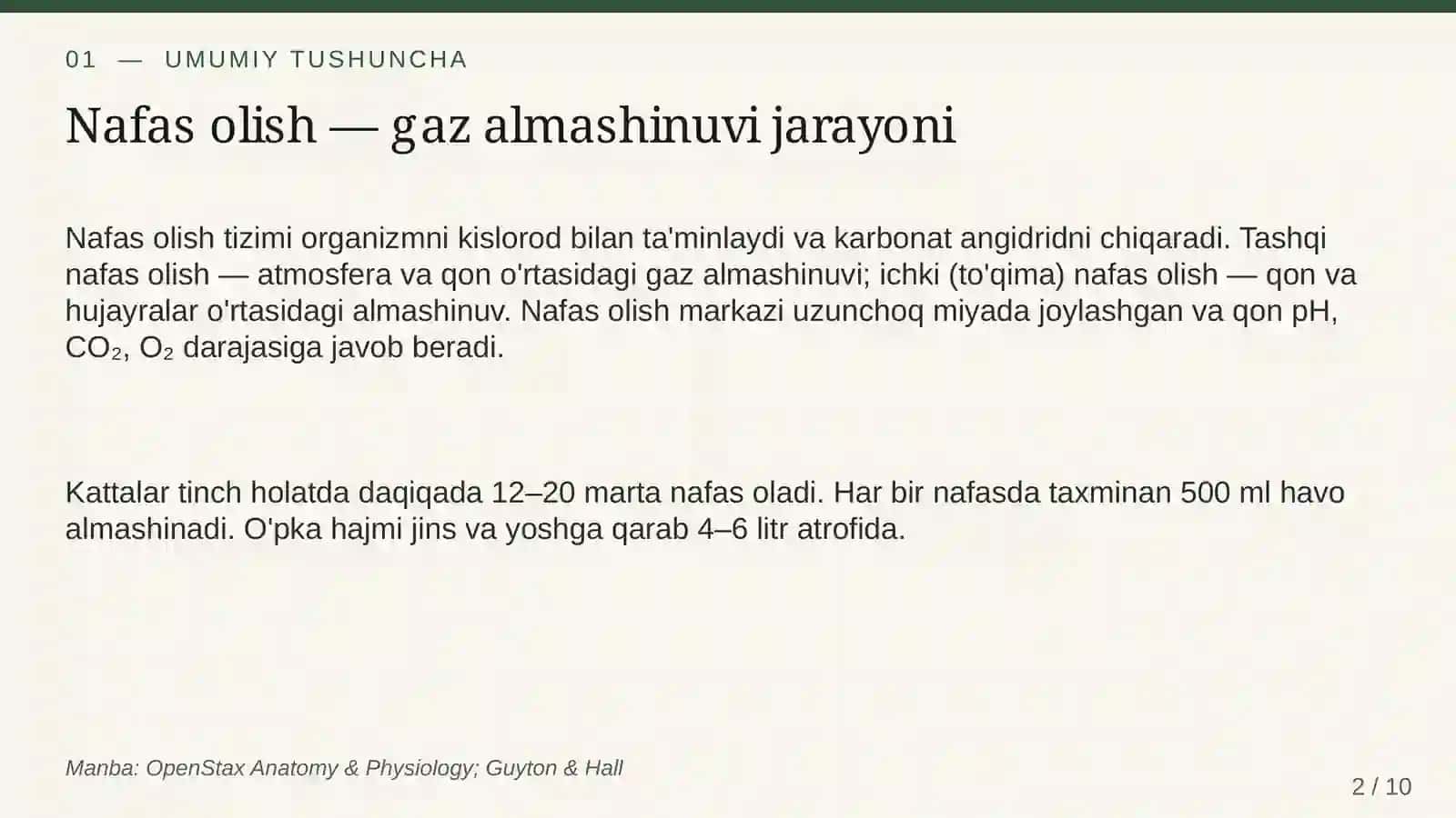 BIOLOGIYA FANI Nafas olish tizimi va gaz almashinuvi 2