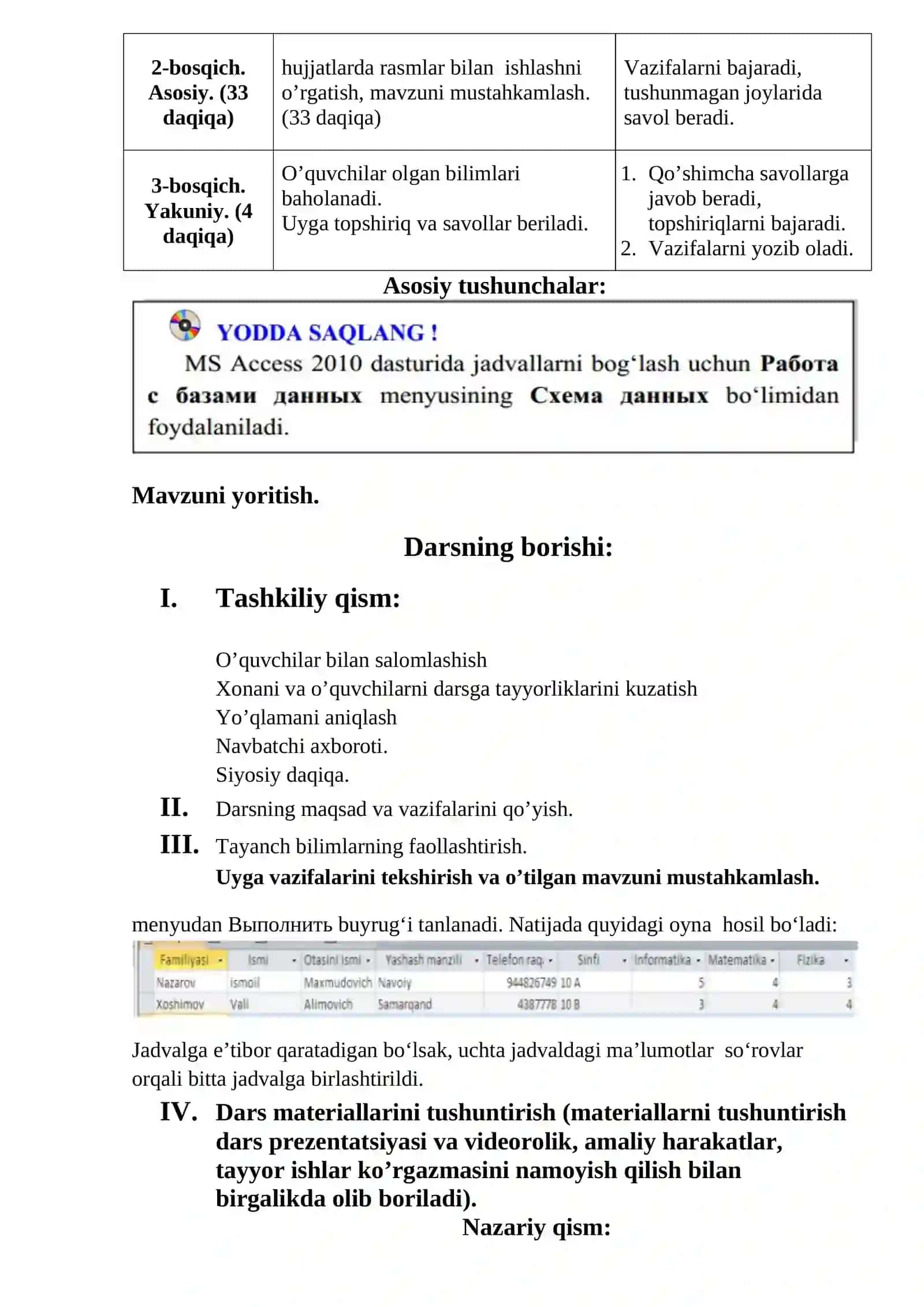 MS ACCESS 2010 DA MA’LUMOTLARNI BERILGAN SHABLON BO‘YICHA IZLASH VA QAYTA ISHLASH 2