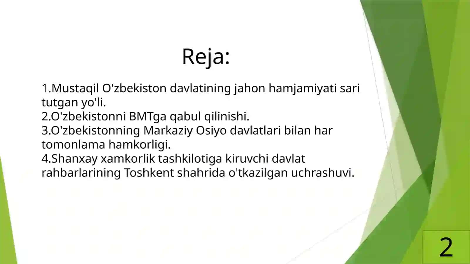 O'zbekiston va Jahon hamjamiyati. 2