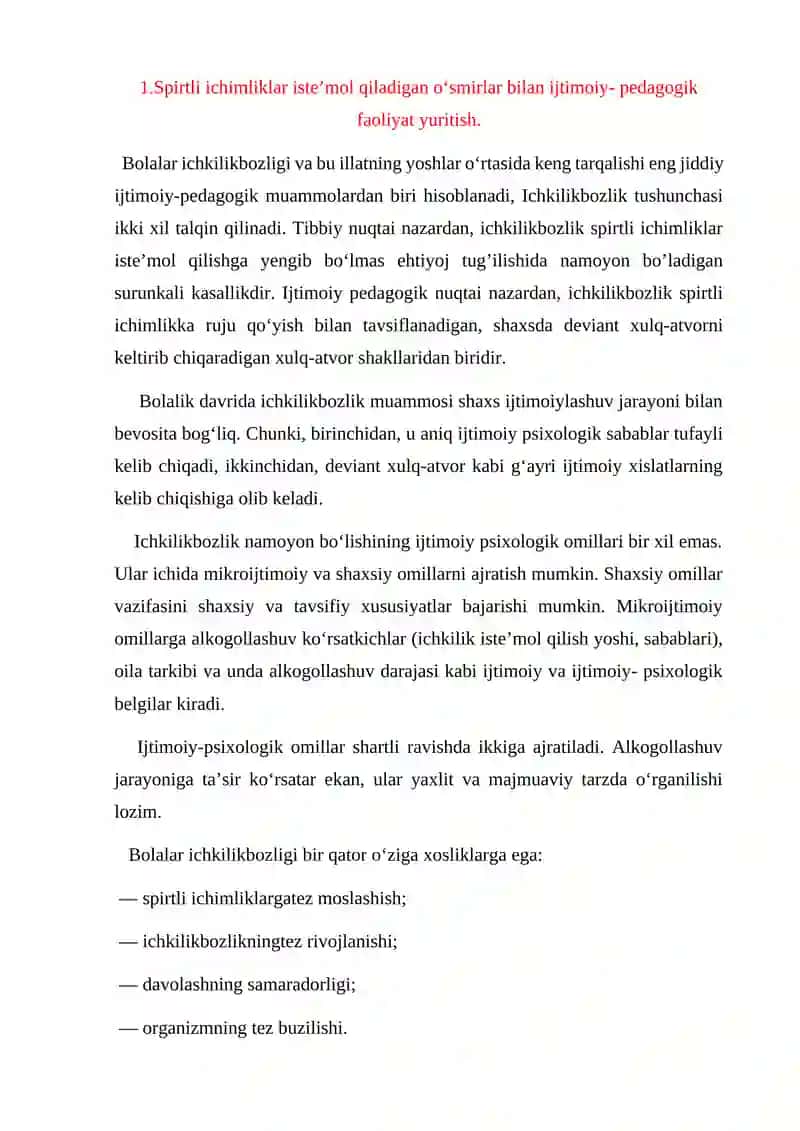 Ichkilikbozlik va yong'oq jarayonlari 2