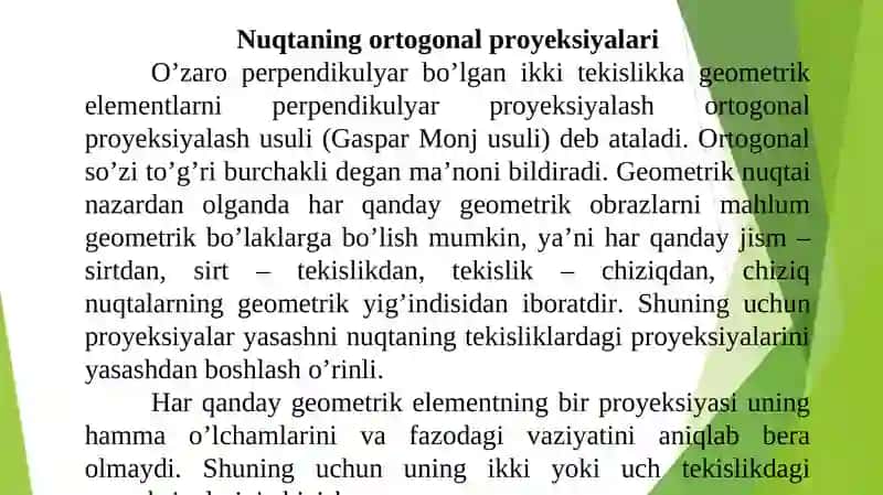 nuqta. nuqtaning orthogonal proyeksiyalari 2