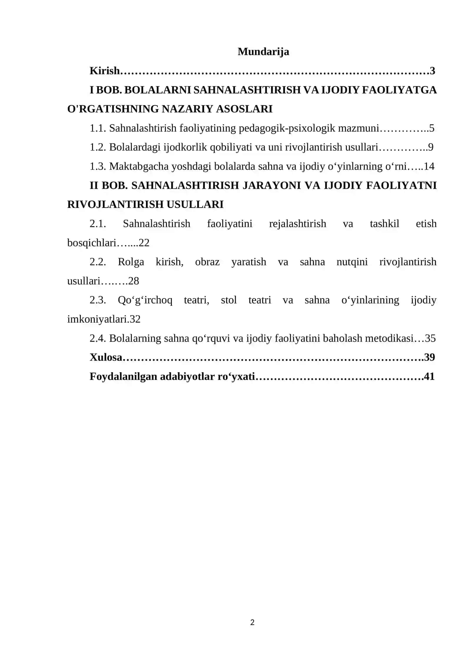 Bolalarni sahnalashtirish va ijodiy faoliyatga o'rgatish. 2
