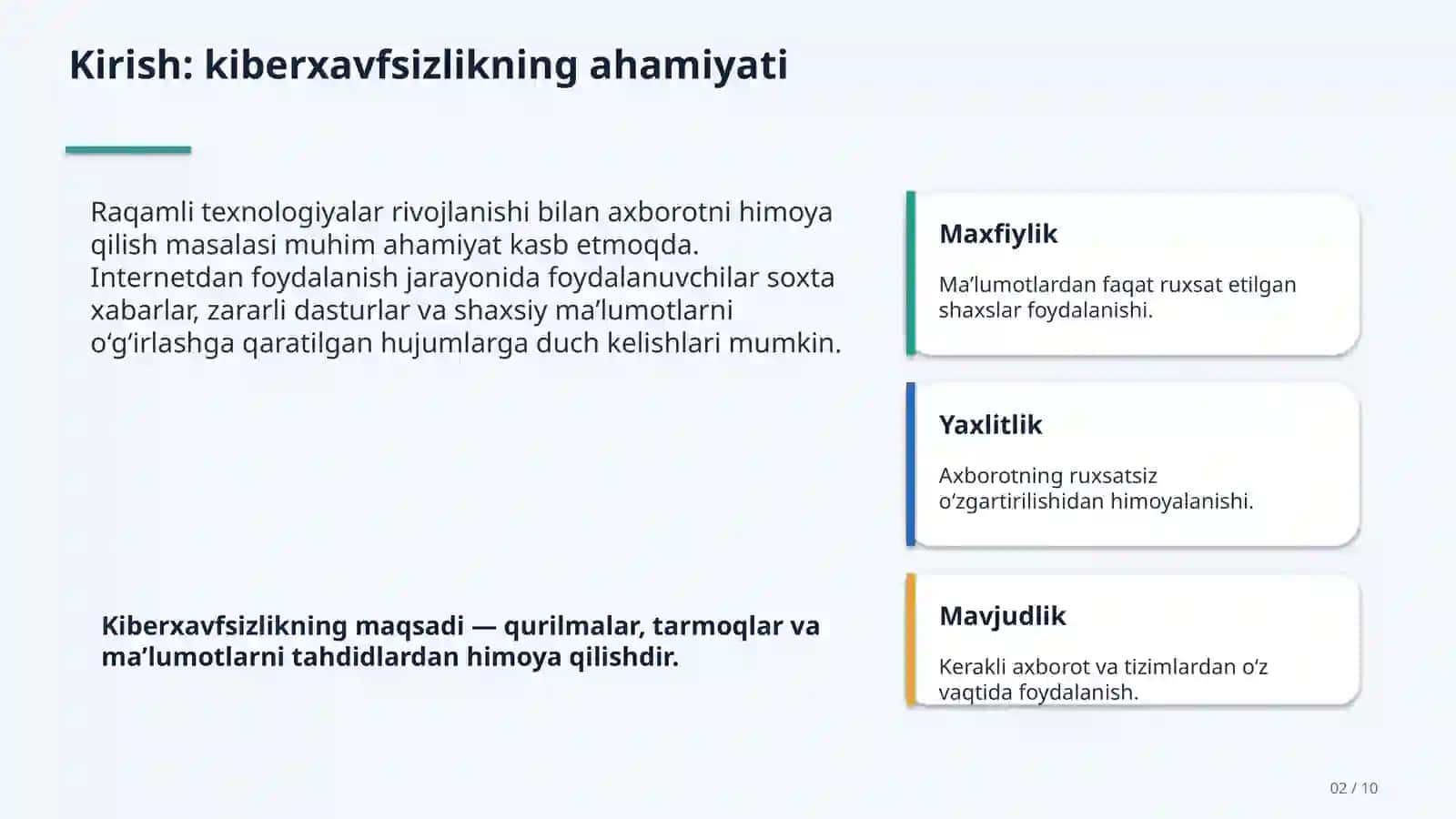 Phishing, Pharming, Vishing, Troyan, Worm, Spyware, Rootkit, Adware, Ransomware tushunchalari va xavfsizlikni ta`minlash. 2