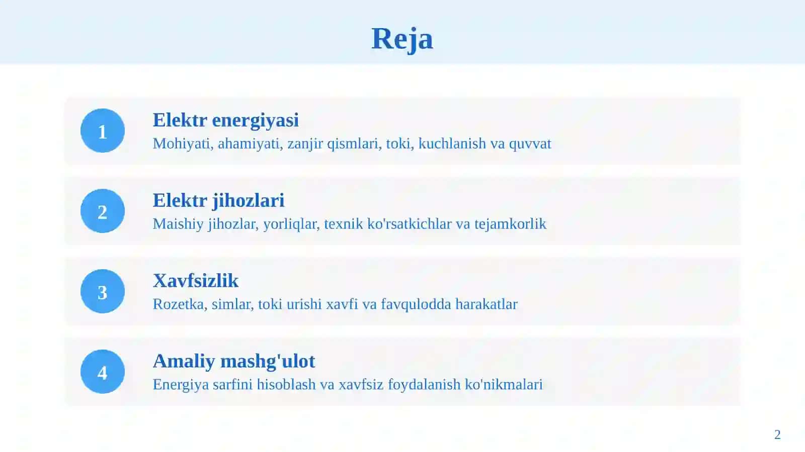 Elektr energiyasi va maishiy elektr jihozlaridan xavfsiz foydalanish 2