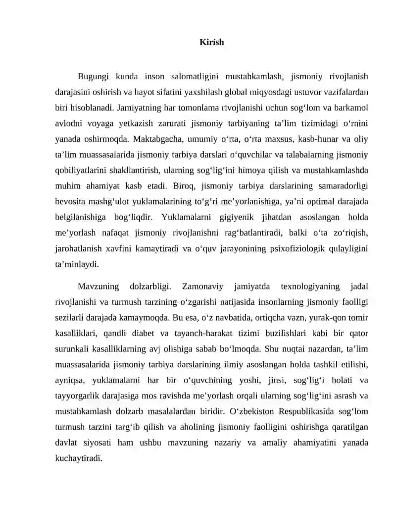 Jismoniy Tarbiya Darslarida Yuklamalarni Me'yorlashning Gigiyenik Asoslari Jismoniy Mashqlar Fiziologiyasi FANINING MAQSADI HAMDA VAZIFALARI 2