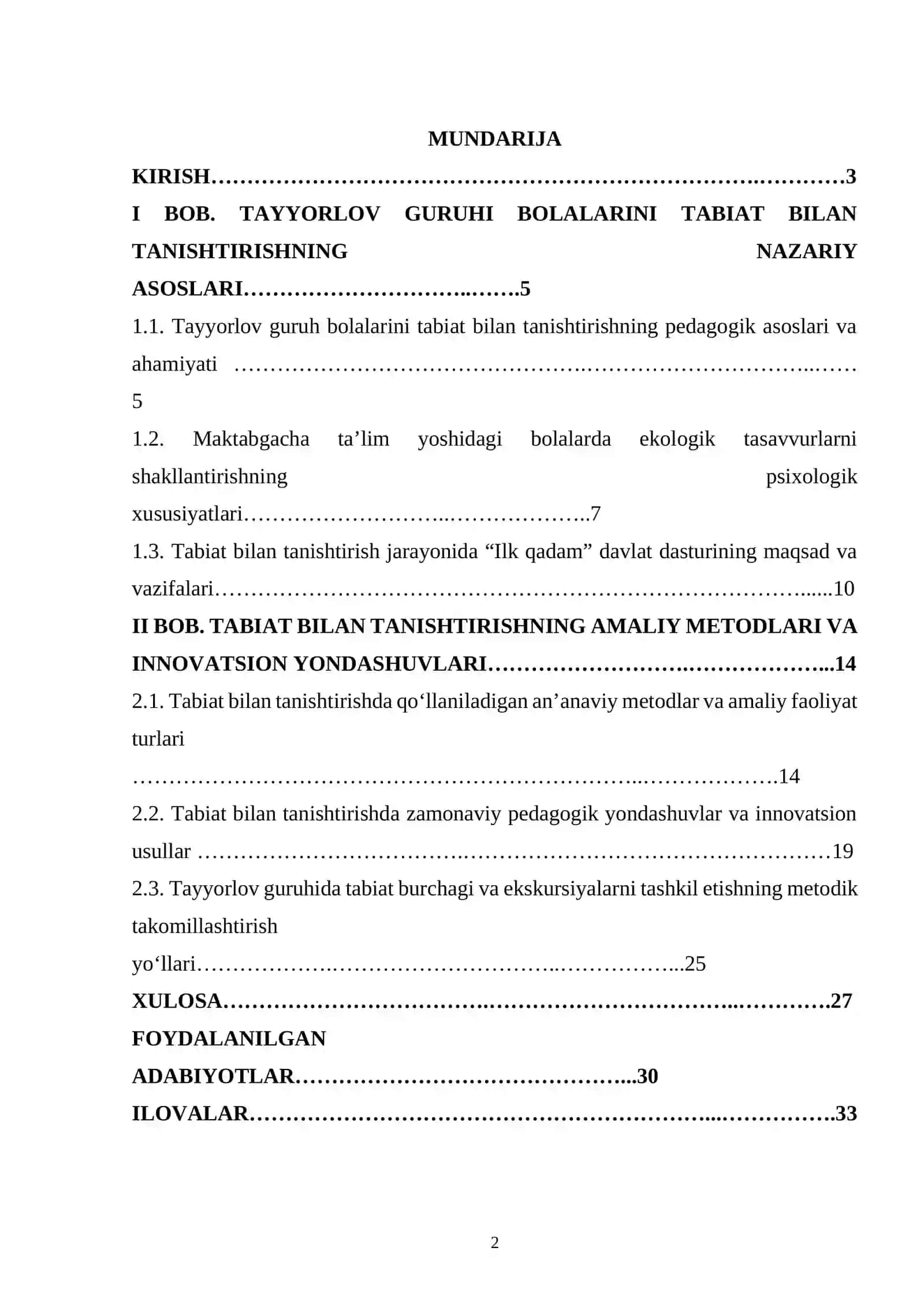 TABIAT BILAN TANISHTIRISHDA QO’LLANILADIGAN METOD VA YONDASHUVLAR (TAYYORLOV GURUH) 2