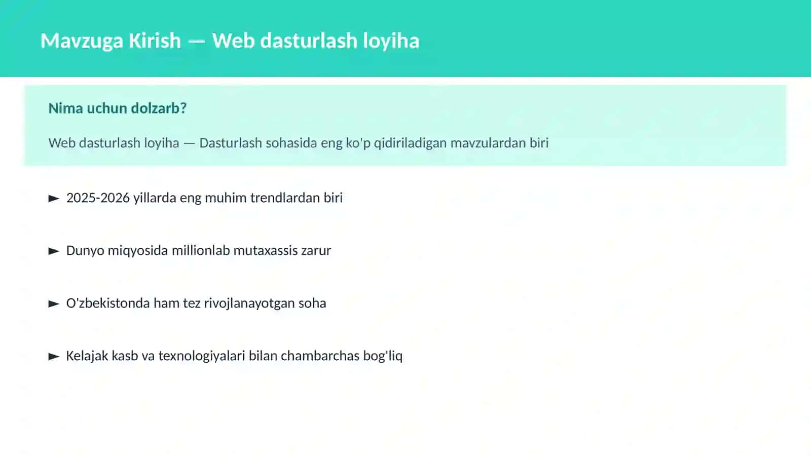 DASTURLASH | JAVASCRIPT VA WEB 2