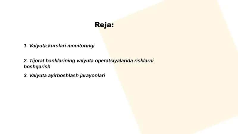 Tijorat banklarining valyuta operatsiyalari 2