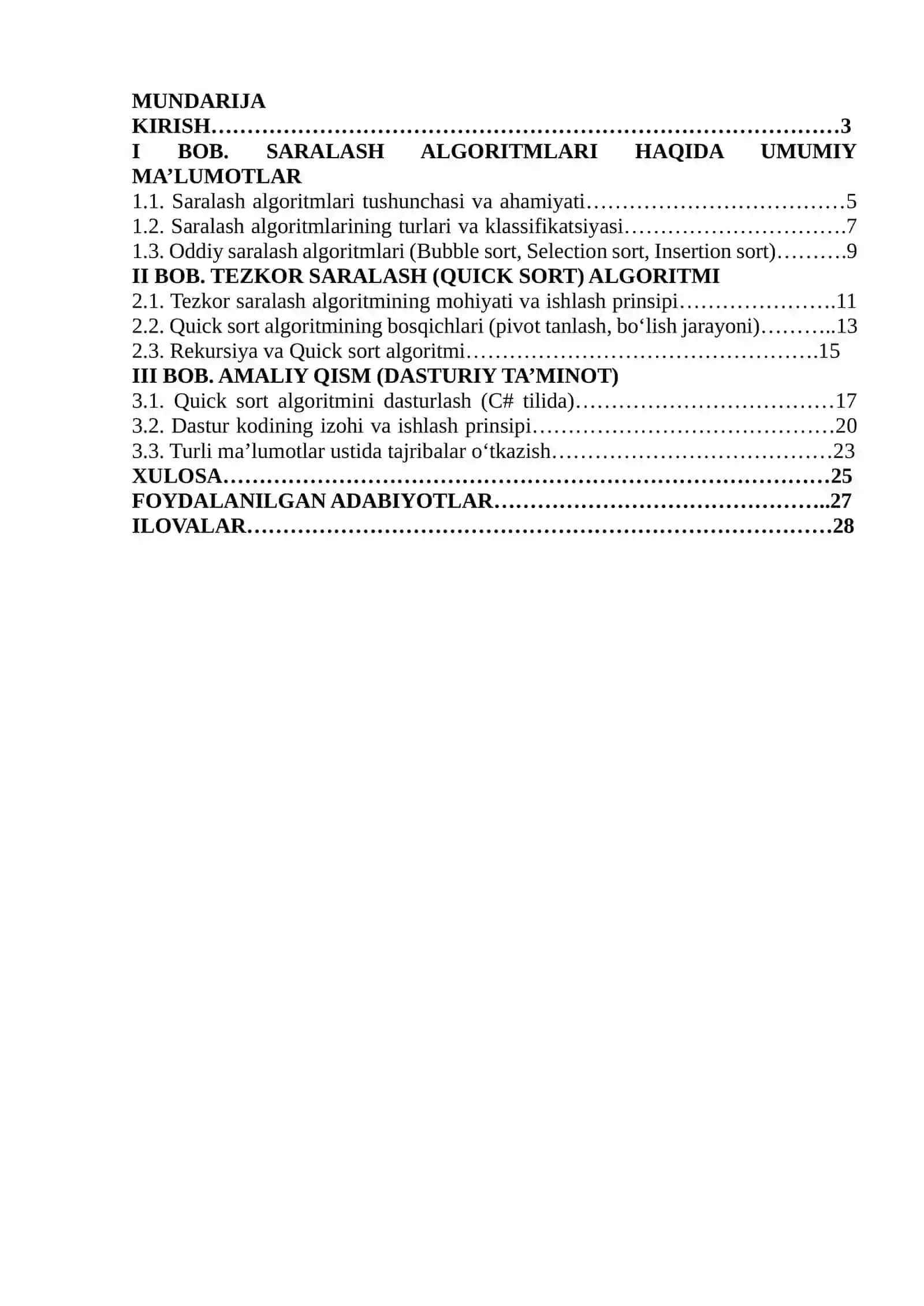 Saralash algoritmlari: Tezkor saralash (Quick sort) 2