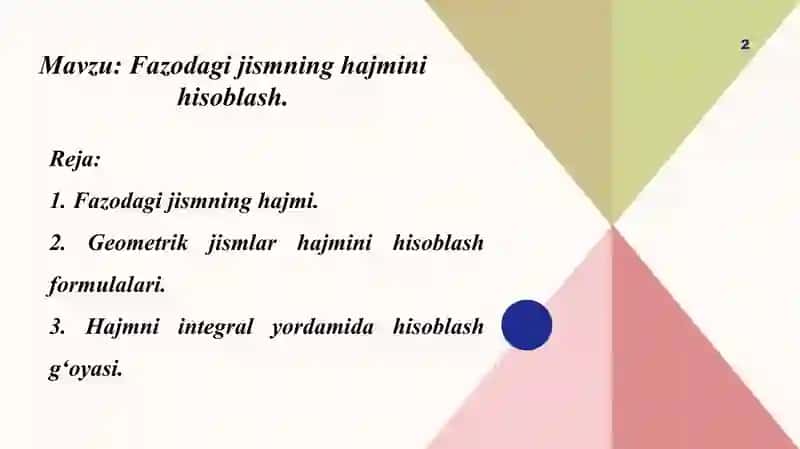 Fazodagi jismning hajmini hisoblash 2