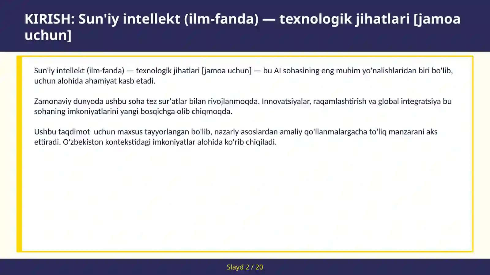 SUN'IY INTELLEKT (ILM-FANDA) — TEXNOLOGIK JIHATLARI [JAMOA UCHUN] 2