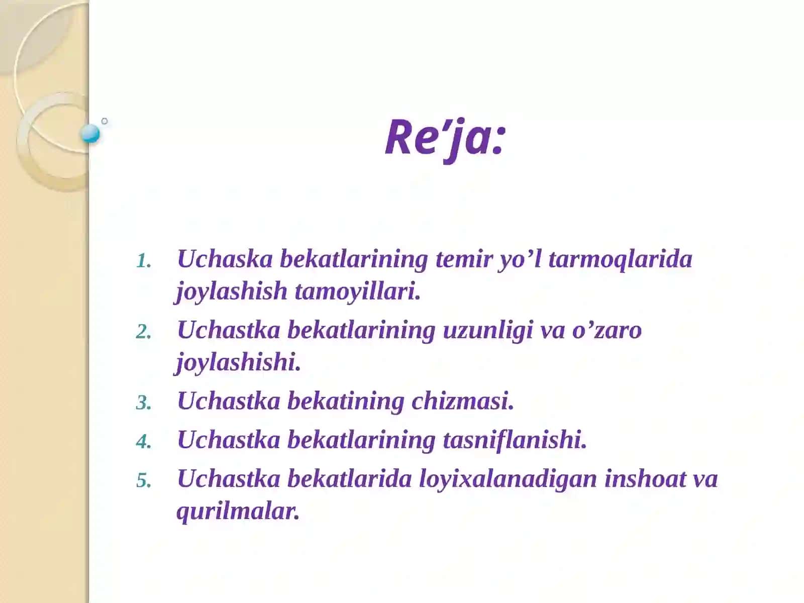 Uchastka bekatlarining joylashish tamoyillari va tasniflanishi 2