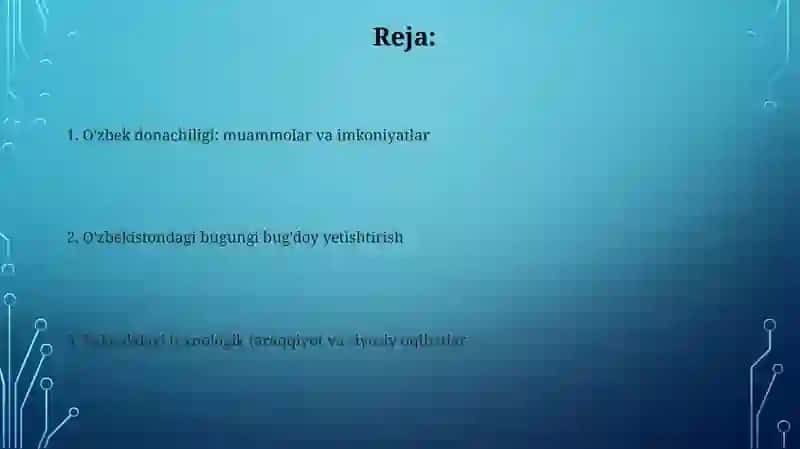 O'zbekistonda donli ekinlar yetishtirishning hozigri holati va uning rivojlanish istiqbollari 2
