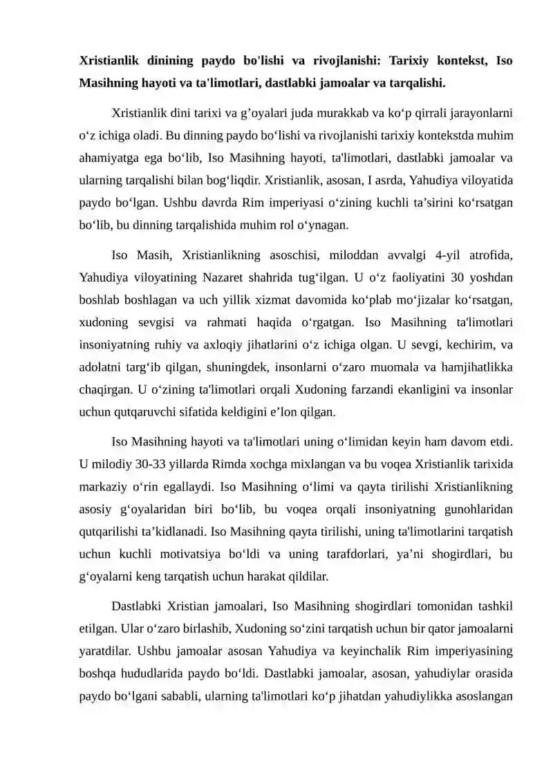 Xristianlik dini tarixi va g’oyalari 2