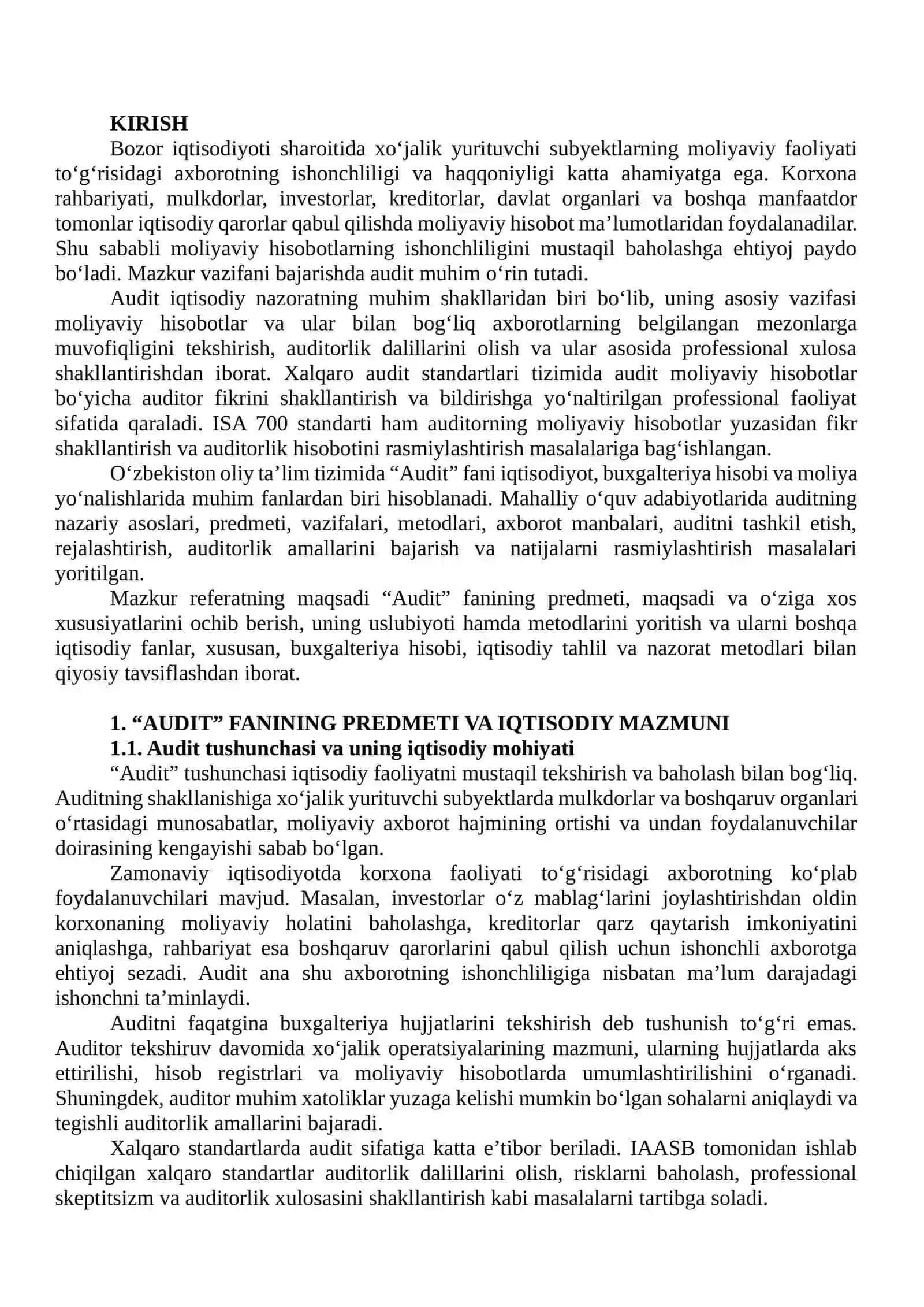 Audit fanining predmeti, maqsadi va uning o‘ziga xos xususiyatlari 2