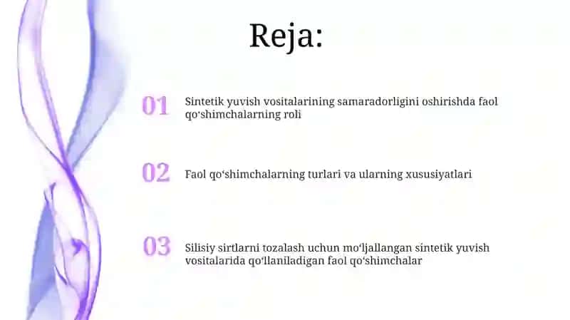 Sintetik yuvish vositalari faol qo'shimchalari 2