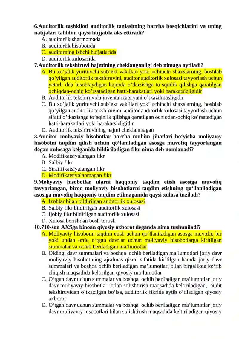 Audit fanidan test javoblari 2